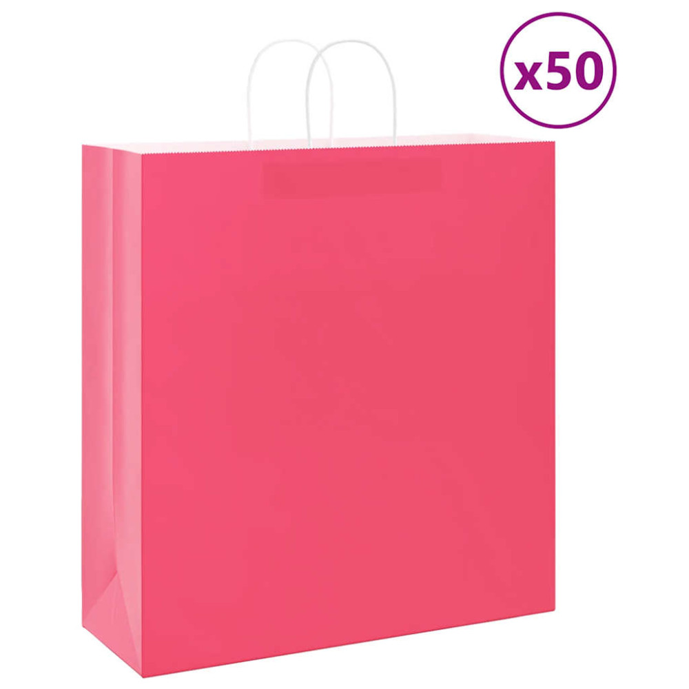 Produktbild för Papperspåsar 50 st med handtag rosa 45x17x48 cm