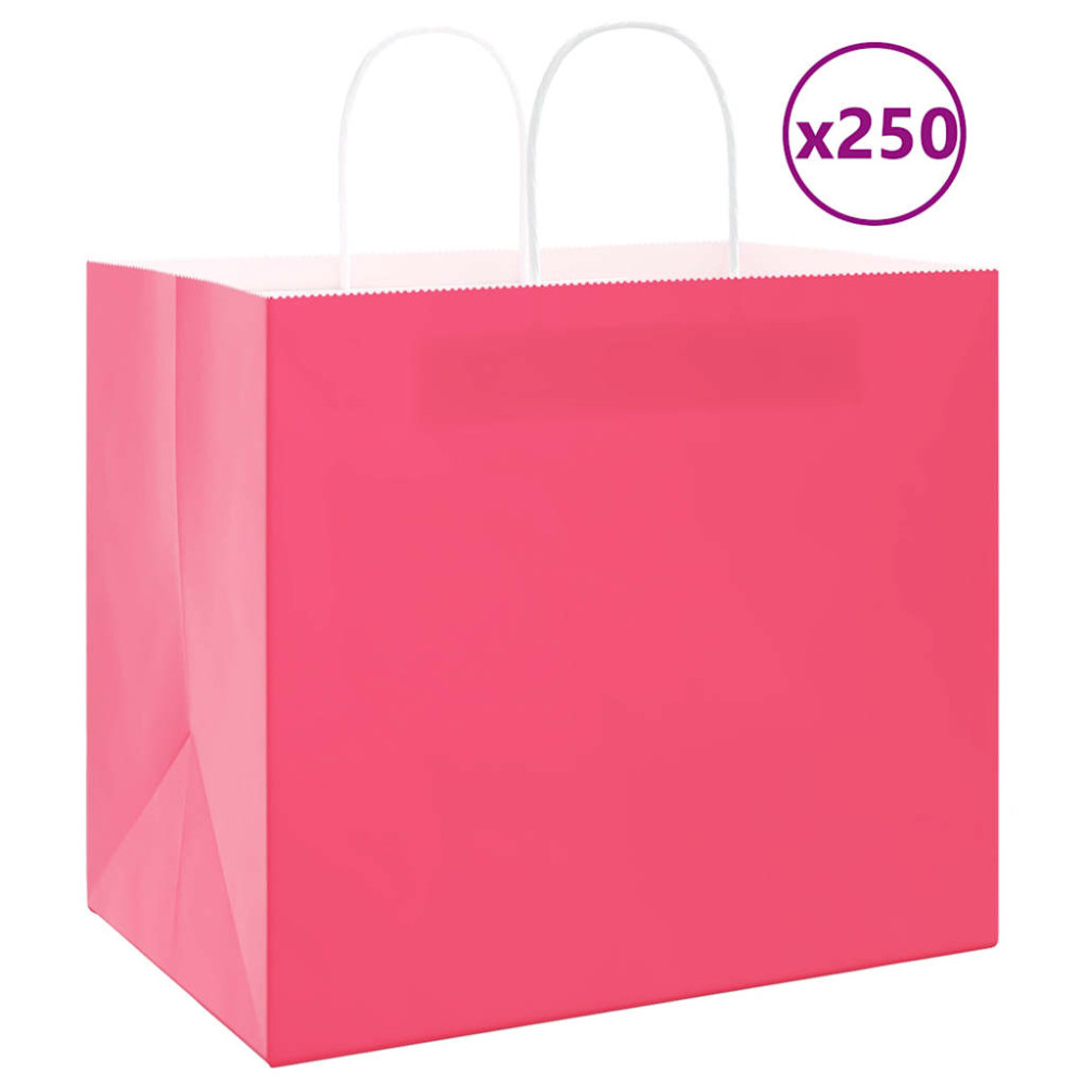 Produktbild för Papperspåsar 250 st med handtag rosa 32x22x28 cm