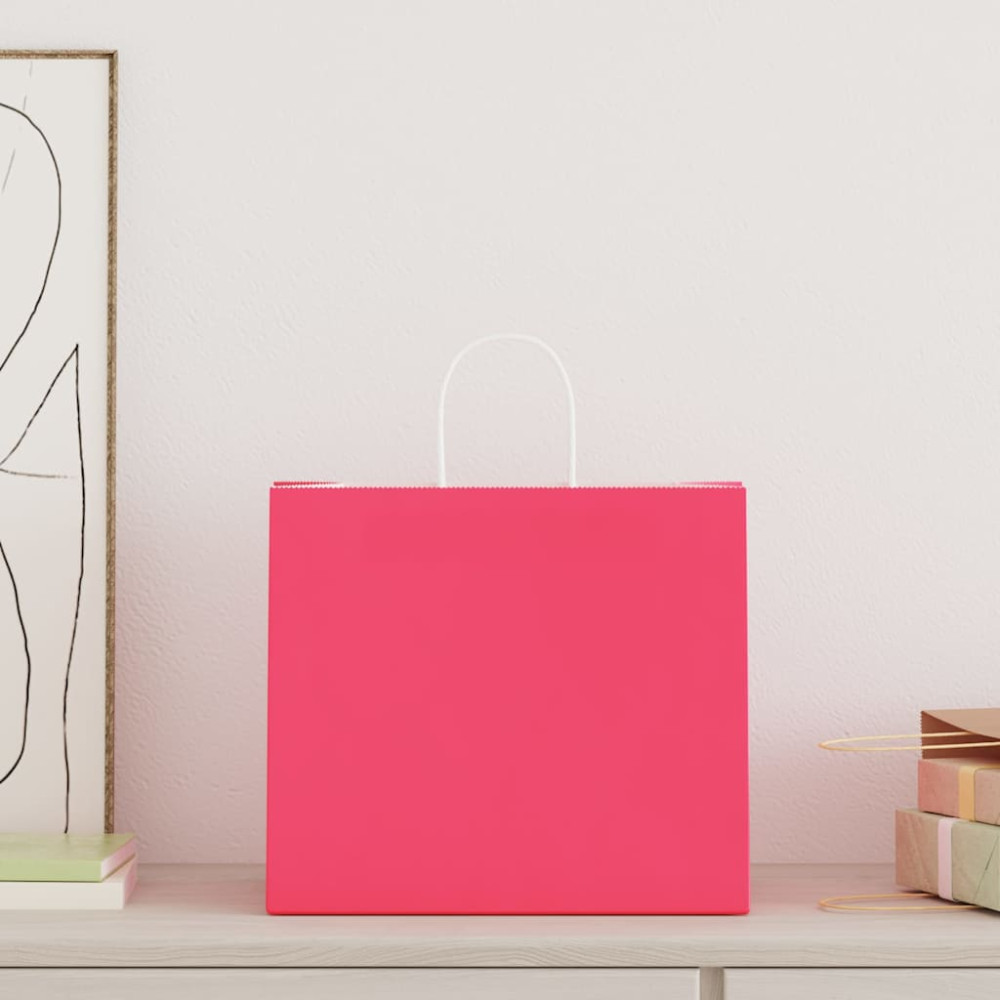 Produktbild för Papperspåsar 250 st med handtag rosa 32x22x28 cm