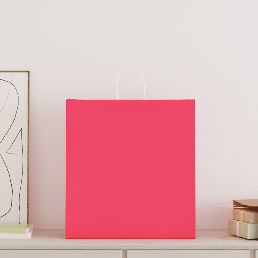 Produktbild för Papperspåsar 250 st med handtag rosa 45x17x48 cm