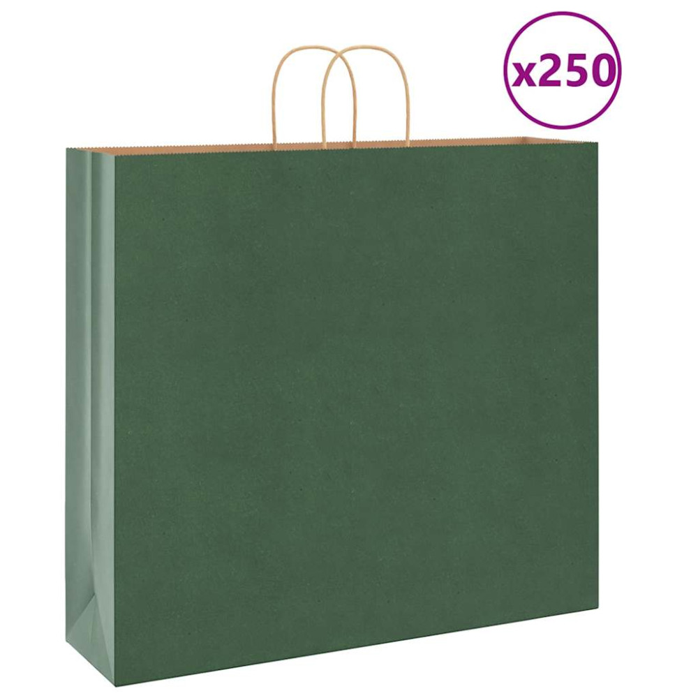 Produktbild för Papperspåsar 250 st med handtag grön 54x15x49 cm