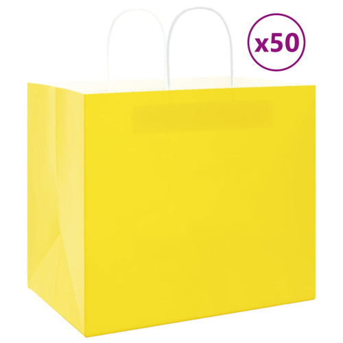 vidaXL Papperspåsar 50 st med handtag gul 32x22x28 cm
