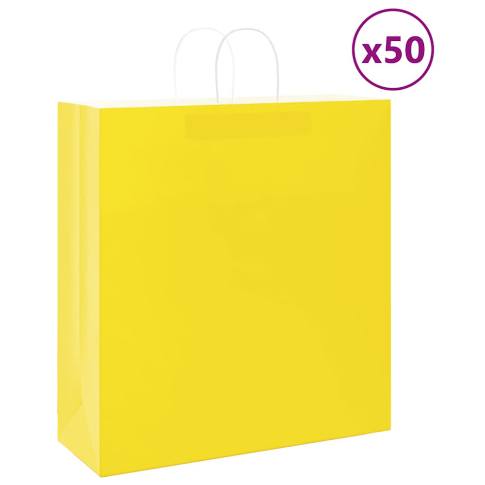 Produktbild för Papperspåsar 50 st med handtag gul 45x17x48 cm