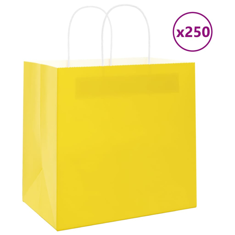 Produktbild för Papperspåsar 250 st med handtag gul 26x17x25 cm