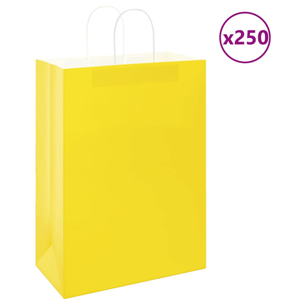 Produktbild för Papperspåsar 250 st med handtag gul 32x17x44 cm