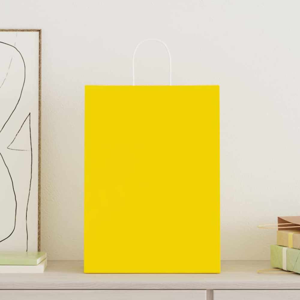 Produktbild för Papperspåsar 250 st med handtag gul 32x17x44 cm