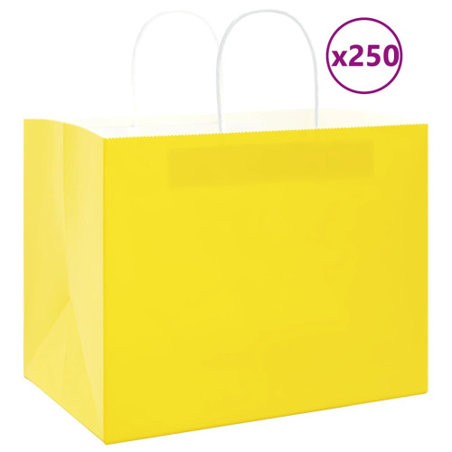 vidaXL Papperspåsar 250 st med handtag gul 32x22x24 cm
