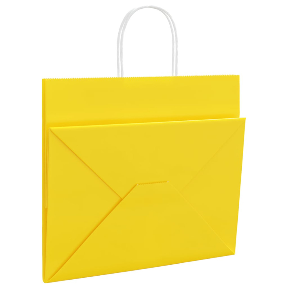 Produktbild för Papperspåsar 250 st med handtag gul 32x22x28 cm