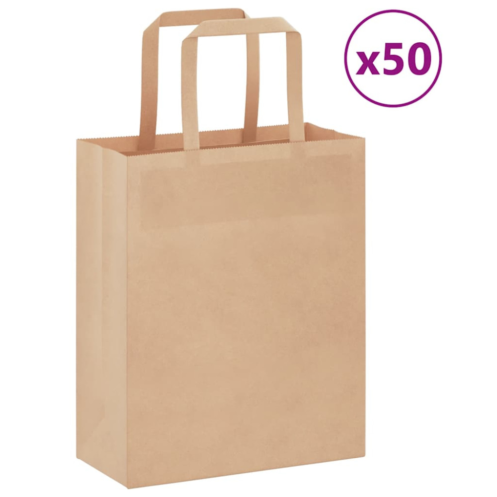 Produktbild för Papperspåsar 50 st med handtag brun 18x8x22 cm