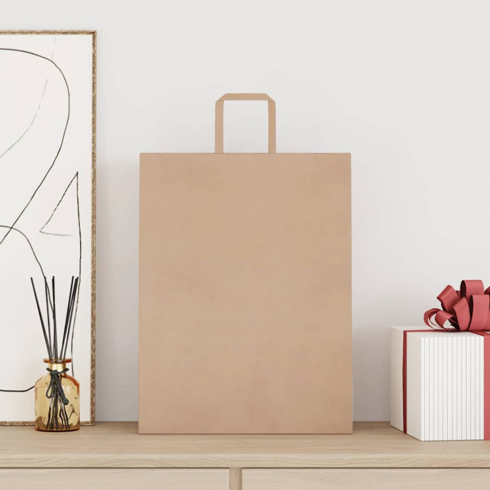Produktbild för Papperspåsar 50 st med handtag brun 32x12x42 cm