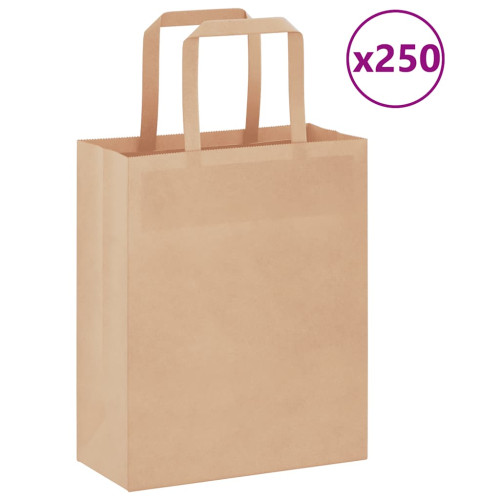 vidaXL Papperspåsar 250 st med handtag brun 18x8x22 cm