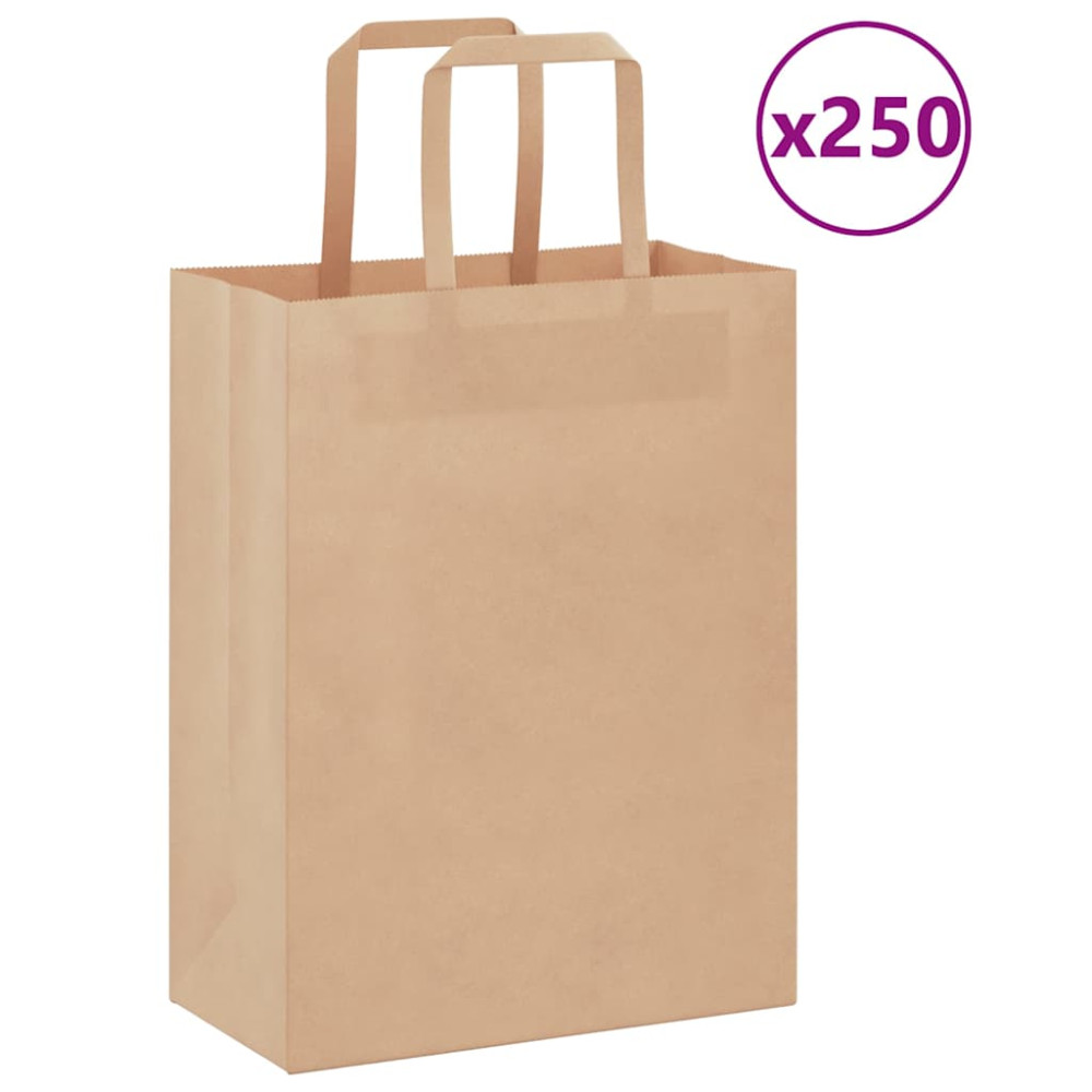 Produktbild för Papperspåsar 250 st med handtag brun 21x11x28 cm