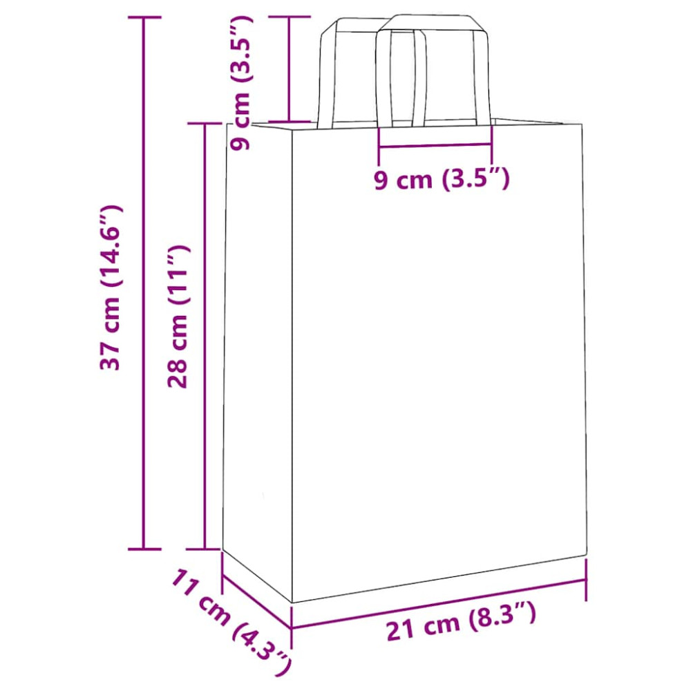 Produktbild för Papperspåsar 250 st med handtag brun 21x11x28 cm