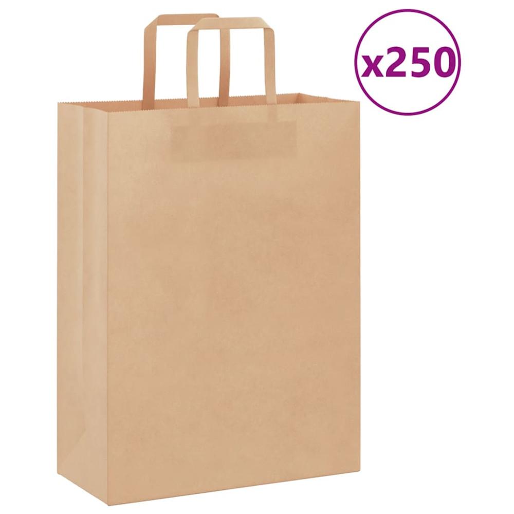 Produktbild för Papperspåsar 250 st med handtag brun 26x12x35 cm