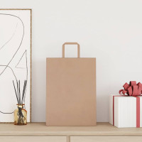 Produktbild för Papperspåsar 250 st med handtag brun 26x12x35 cm