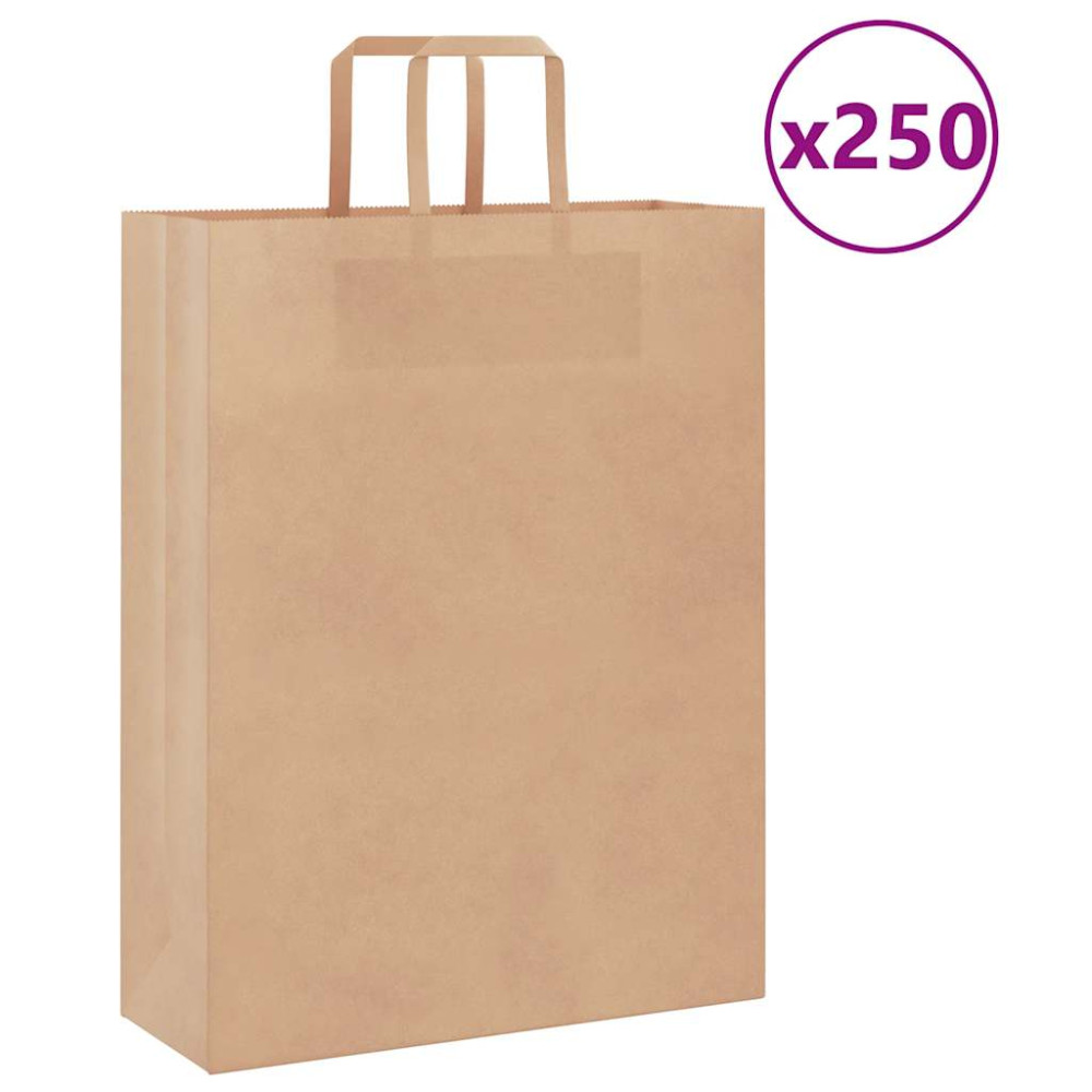 Produktbild för Papperspåsar 250 st med handtag brun 32x12x42 cm