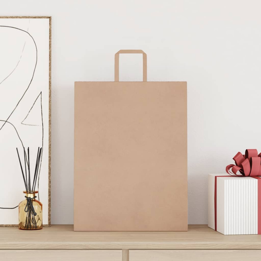 Produktbild för Papperspåsar 250 st med handtag brun 32x12x42 cm