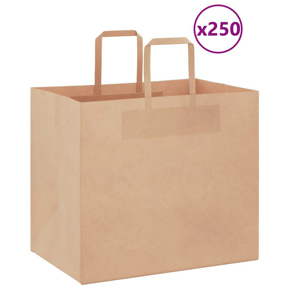 Produktbild för Papperspåsar 250 st med handtag brun 32x22x28 cm