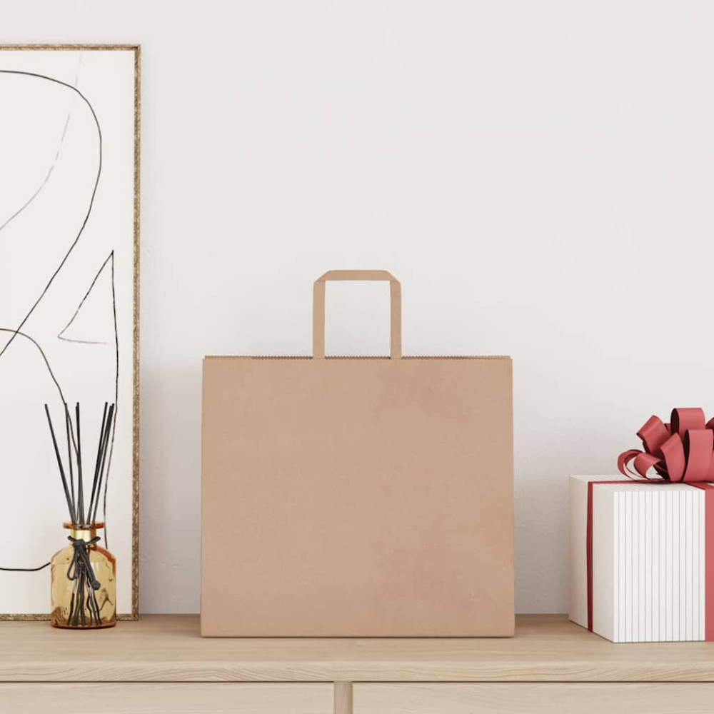 Produktbild för Papperspåsar 250 st med handtag brun 32x22x28 cm