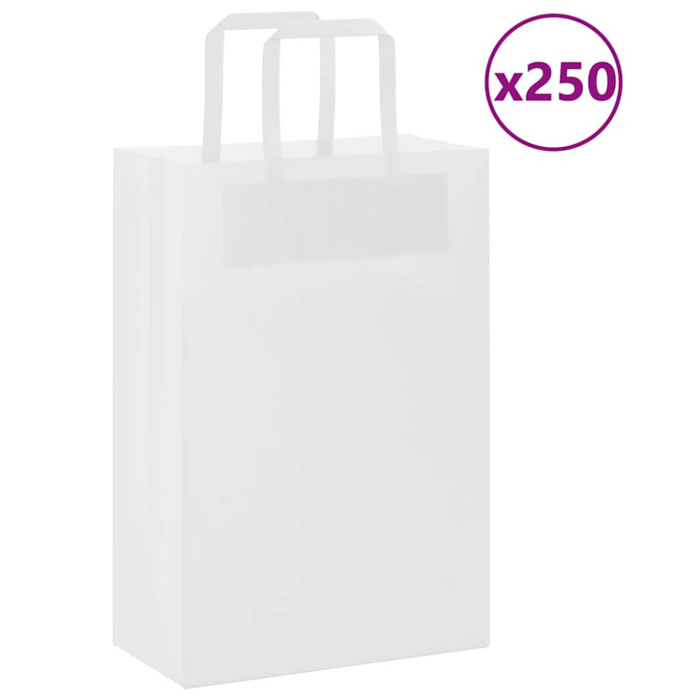 Produktbild för Papperspåsar 250 st med handtag vit 21x11x31 cm