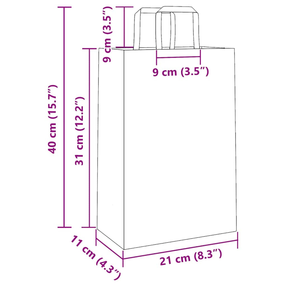 Produktbild för Papperspåsar 250 st med handtag vit 21x11x31 cm
