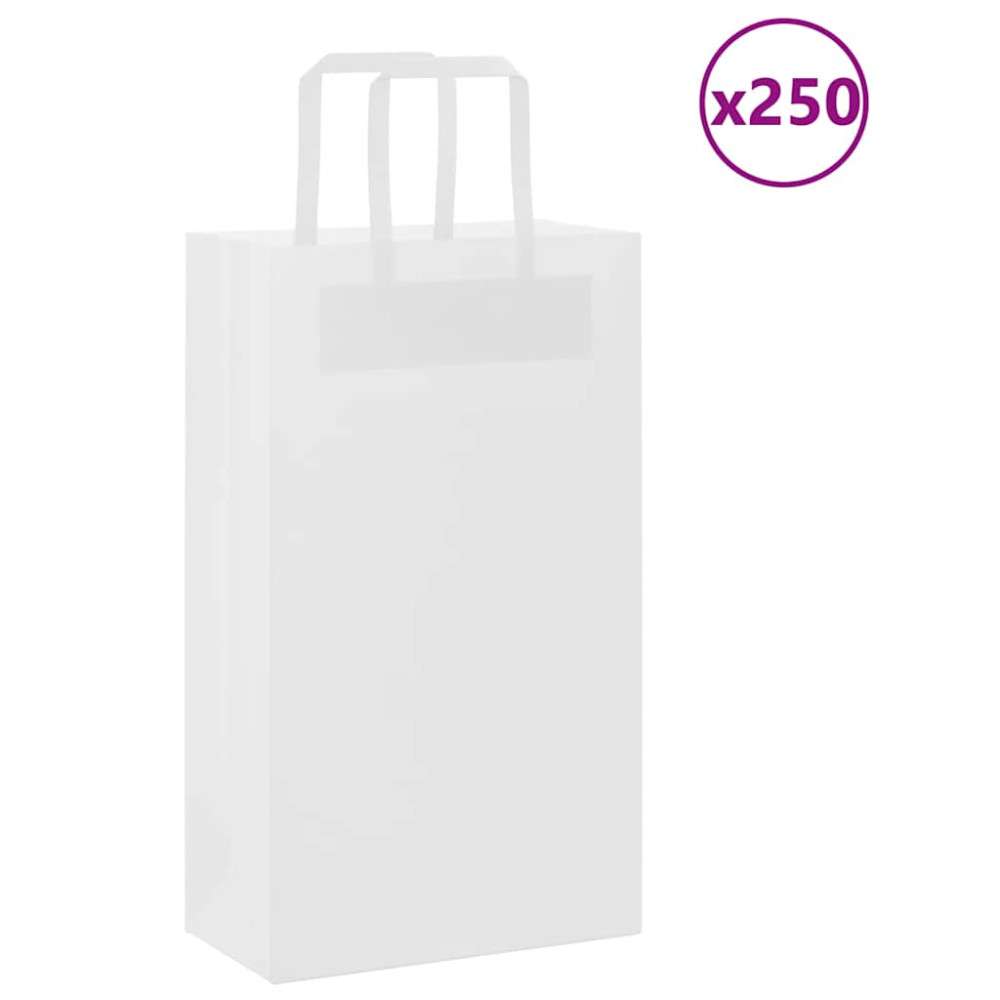 Produktbild för Papperspåsar 250 st med handtag vit 21x11x36 cm