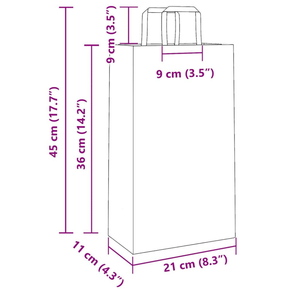 Produktbild för Papperspåsar 250 st med handtag vit 21x11x36 cm