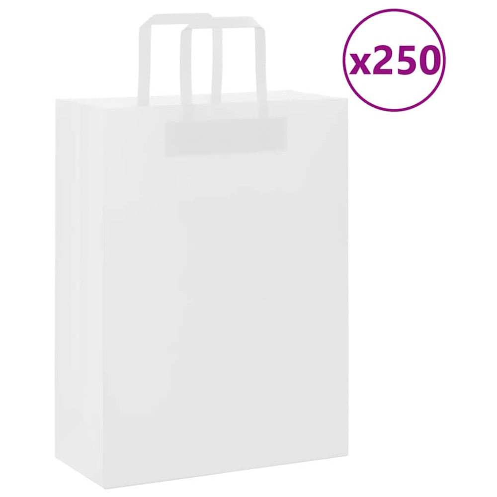 Produktbild för Papperspåsar 250 st med handtag vit 26x12x35 cm
