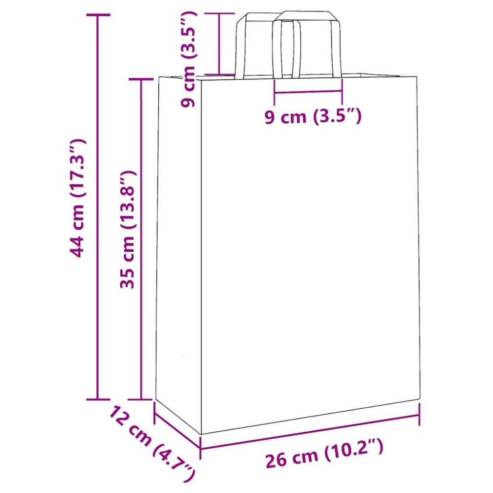 Produktbild för Papperspåsar 250 st med handtag vit 26x12x35 cm