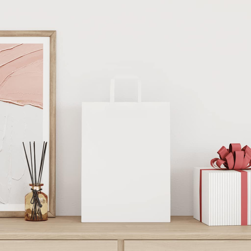 Produktbild för Papperspåsar 250 st med handtag vit 26x12x35 cm