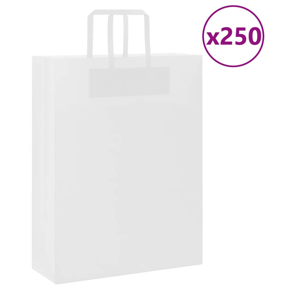 Produktbild för Papperspåsar 250 st med handtag vit 32x12x42 cm