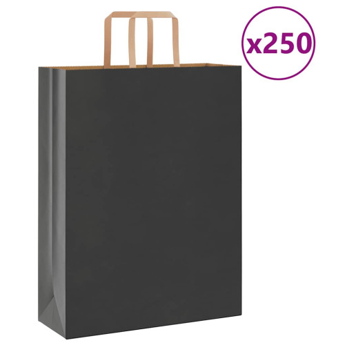 vidaXL Papperspåsar 250 st med handtag svart 32x12x42 cm