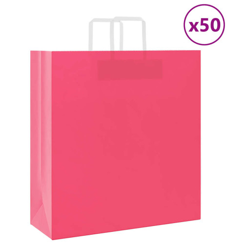 vidaXL Papperspåsar 50 st med handtag rosa 45x17x48 cm