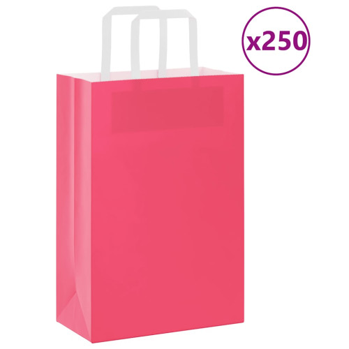 vidaXL Papperspåsar 250 st med handtag rosa 21x11x31 cm