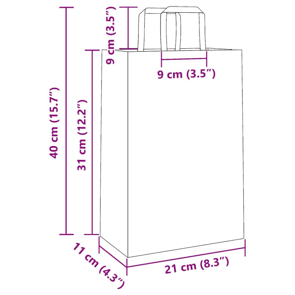 Produktbild för Papperspåsar 250 st med handtag rosa 21x11x31 cm
