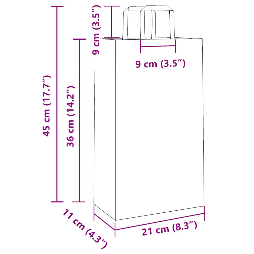 Produktbild för Papperspåsar 250 st med handtag rosa 21x11x36 cm