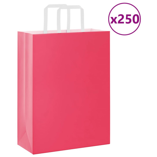 vidaXL Papperspåsar 250 st med handtag rosa 26x12x35 cm