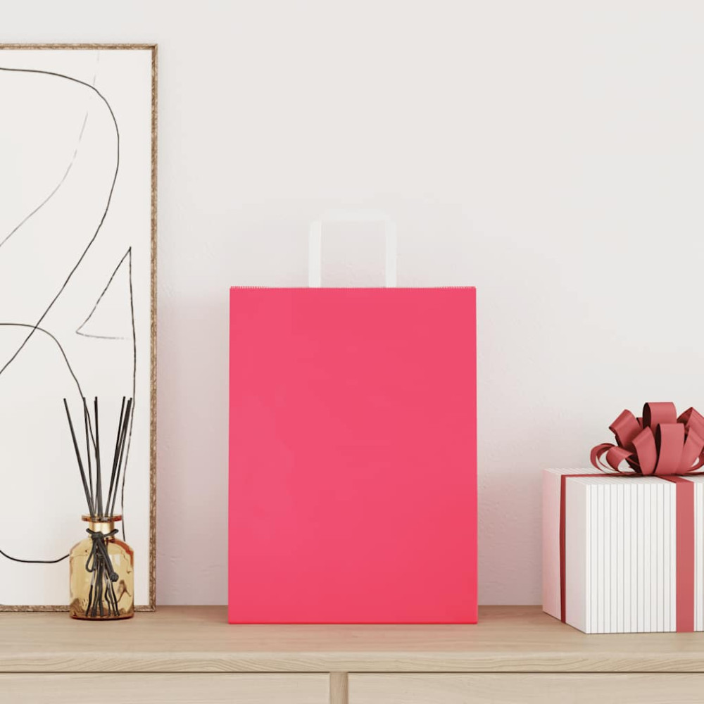 Produktbild för Papperspåsar 250 st med handtag rosa 26x12x35 cm