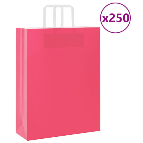 vidaXL Papperspåsar 250 st med handtag rosa 32x12x42 cm