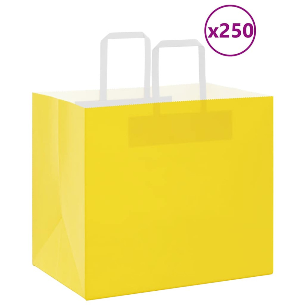 Produktbild för Papperspåsar 250 st med handtag gul 32x22x28 cm