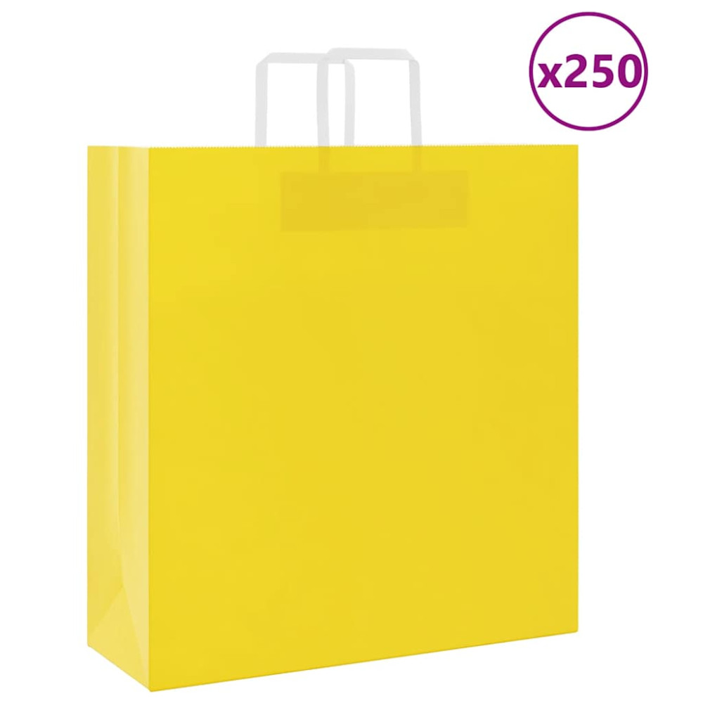 Produktbild för Papperspåsar 250 st med handtag gul 45x17x48 cm