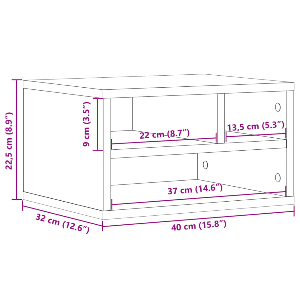 Produktbild för Skrivarställ rökfärgad ek 40x32x22,5 cm konstruerat trä