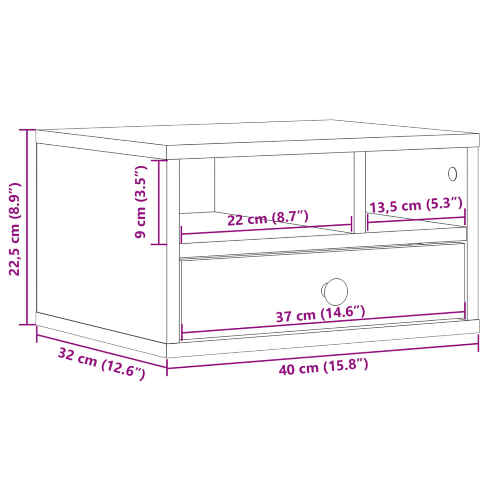 Produktbild för Skrivarställ betonggrå 40x32x22,5 cm konstruerat trä