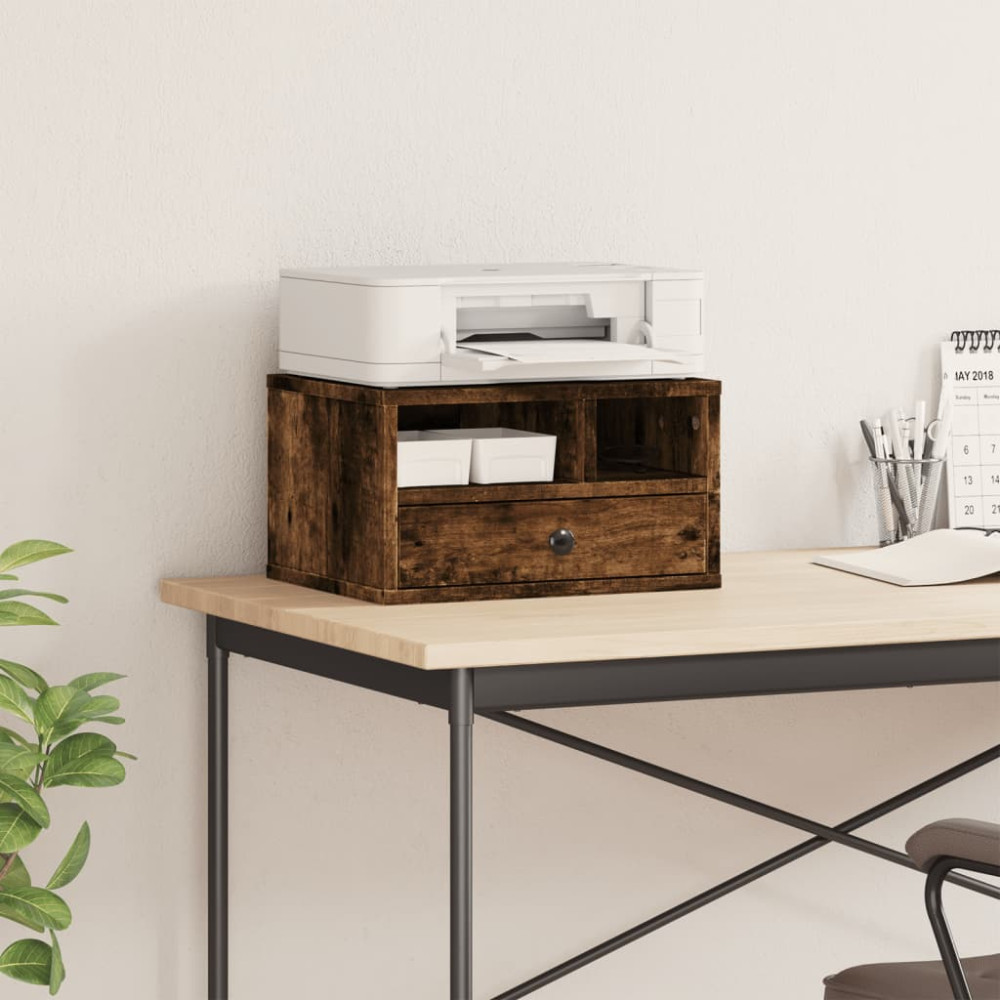 Produktbild för Skrivarställ rökfärgad ek 40x32x22,5 cm konstruerat trä