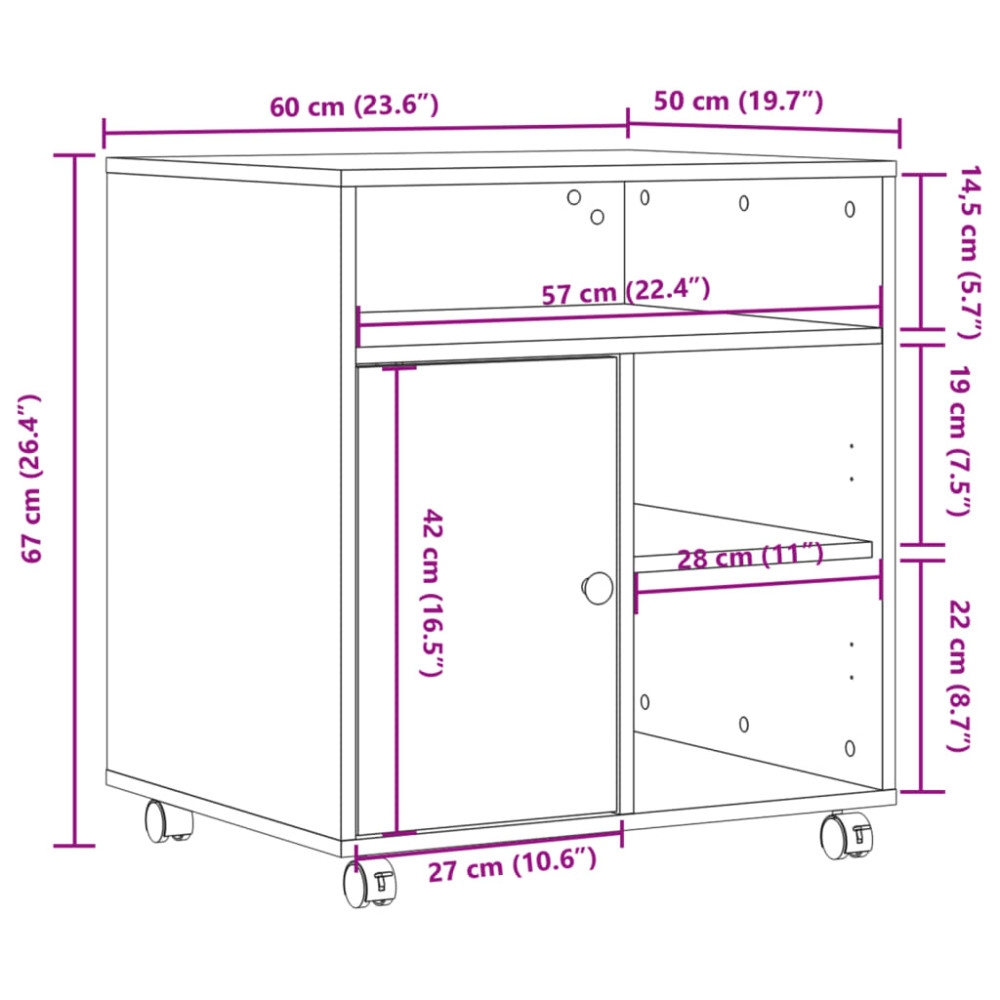 Produktbild för Skrivarställ med hjul sonoma-ek 60x50x67 cm