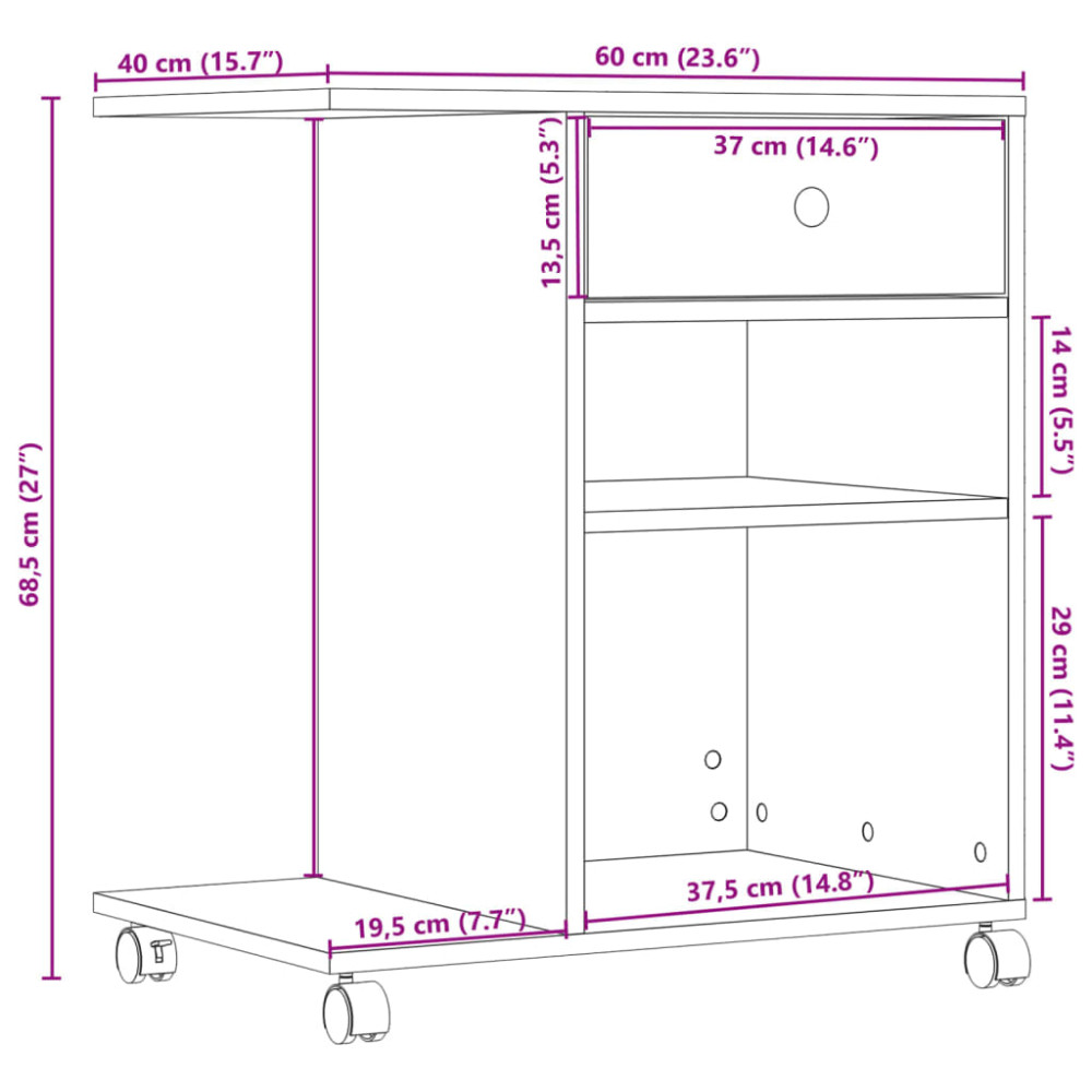 Produktbild för Skrivarställ med hjul betonggrå 60x40x68,5 cm