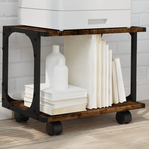 vidaXL Skrivarställ 2 hyllor rökfärgad ek 41x28x33,5cm konstruerat trä