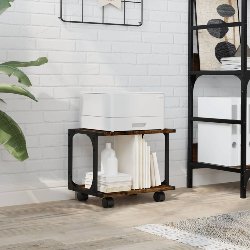 Produktbild för Skrivarställ 2 hyllor rökfärgad ek 41x28x33,5cm konstruerat trä