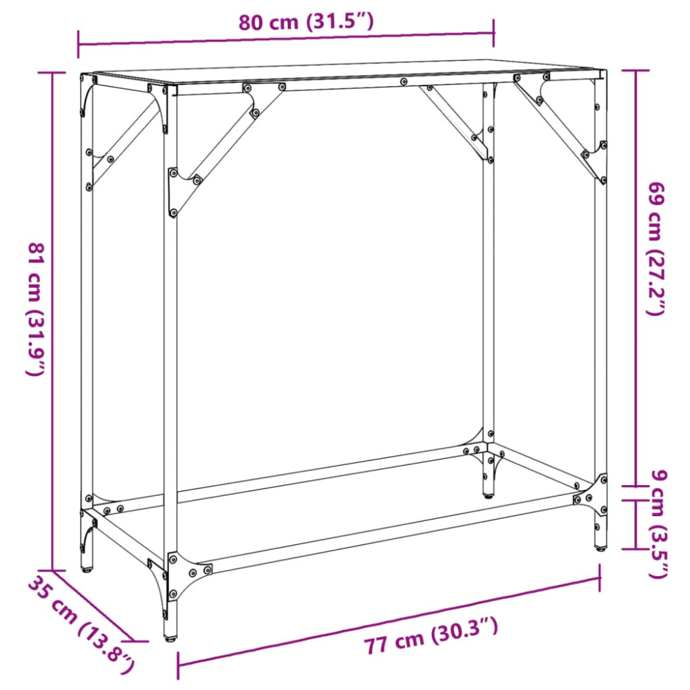 Produktbild för Konsolbord med transparent glasskiva 80x35x81 cm stål