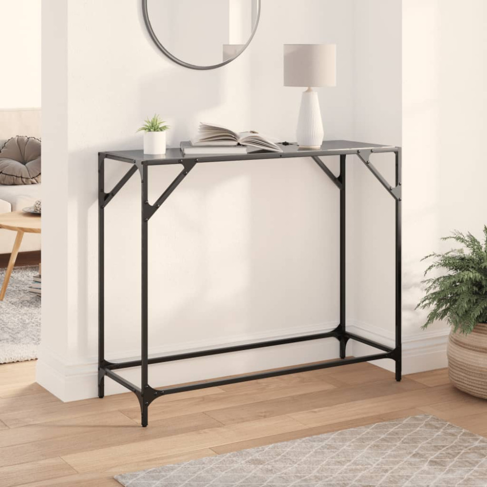 Produktbild för Konsolbord med svart glasskiva 98x35x81 cm stål